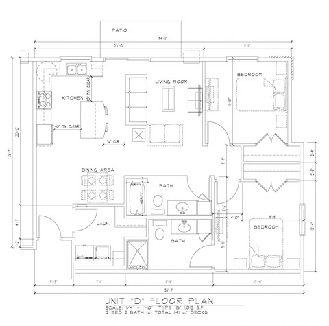 Floor plan for 2 beds, 2 baths, 1013 sqft